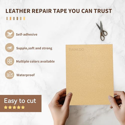 TIANLDD Leather Repair Tape,16 x 80 Inches Self Adhesive Leather Repair Patch，Leather Repair Kit for Furniture，Couches,Car Seats,Cabinets,Handbags(Khaki-Litchi Grain) - color: Khaki-Litchi Grain, size: 16" x 80"