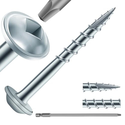 Pocket Hole Screws #8 x 1-1/4" (720Pcs) 4lb. Carbon Steel, Zinc Plated, Washer Head, Coarse Thread, Square Drive,150MM Drive Bit Included - color: Zinc Plated, size: #8 x 1-1/4"