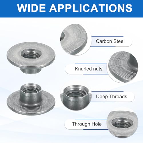 MECCANIXITY 16Pcs M8x17.5x15mm Brad Hole Tee Nut Carbon Steel T-Nut Round Base Plate Nut Furniture Hardware Flange Female Thread Insert Nuts for Wood Furniture - size: M8x17.5x15mm