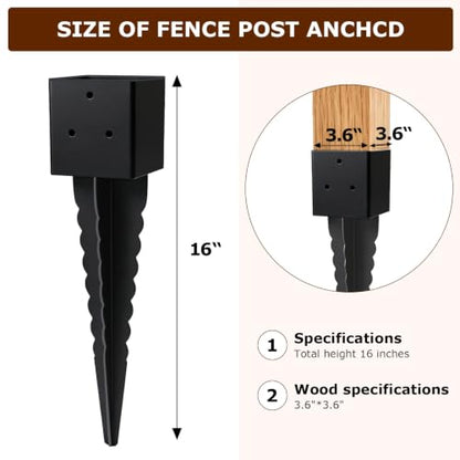 4"x4" Fence Post Anchor Ground Spike, (Actual: 3.6"x3.6")