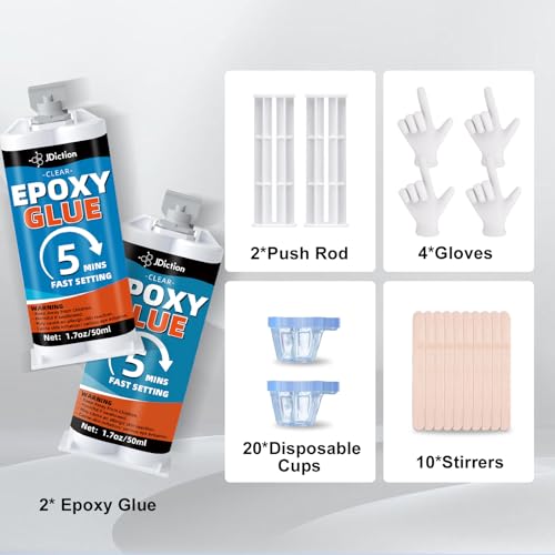 JDiciton 5 Minute Epoxy Glue 3.4oz, Clear 2 Part Adhesive Glue for Repair