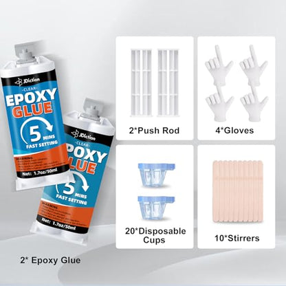 JDiciton 5 Minute Epoxy Glue 3.4oz, Clear 2 Part Adhesive Glue for Repair