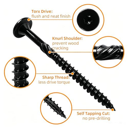 100Pcs Lag Screws #14 x 3, Structural Wood Lag Screws, Heavy Duty Exterior Construction Screw, Rust Resistant, Washer Head, Black Coated Exterior Wood Screws - size: #14 x 3"