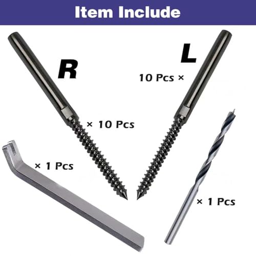 Left&Right Handed Thread Lag Screws for 1/8" Decking Cable Railing Kit/Hardware, Non-Turnbuckle System (10, Black, 1/8") - color: Black