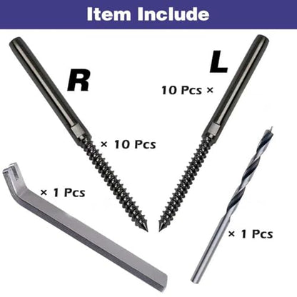 Left&Right Handed Thread Lag Screws for 1/8" Decking Cable Railing Kit/Hardware, Non-Turnbuckle System (10, Black, 1/8") - color: Black