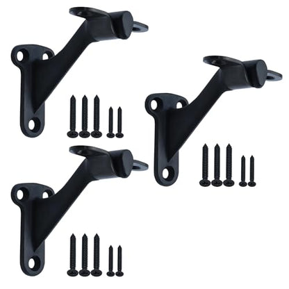 YANYUCB 3''Handrail Brackets,304 Stainless Steel Matte Black Handrail Stair Brackets,Heavy Duty Support Hardware for Stairways,Home or Office Staircase Hand Rail Bracket with Screws(3 Pack) - style: Matte Black