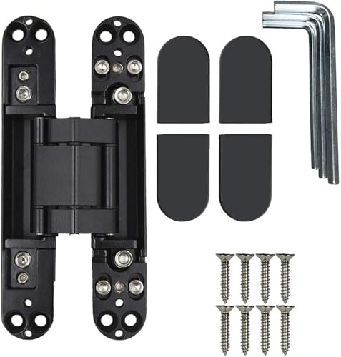 Ranbo 6 Inch Hidden Door Hinge, 3D Adjustable, Zinc Alloy Hardware Kit - size: 6 inch Black
