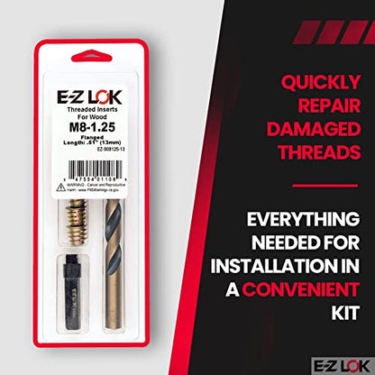 E-Z LOK -908125 Hex Threaded Insert Installation Kit for Soft Wood - Flanged - M8-1.25 x 13mm - size: M8-1.25 x 13mm, style: Flanged