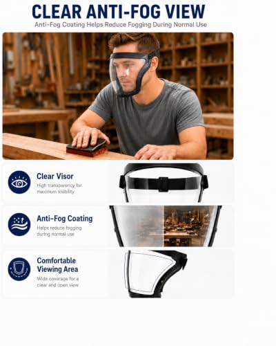 Face Shield, Clear Anti-Fog Full Face Shield for Outdoor Work - color: Upgraded Black