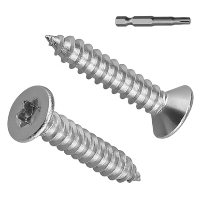 #8 x 3/4" Torx Flat Head Sheet Metal Screws, 304 Stainless Steel Countersunk Head Self Tapping Screws, Pack of 100 with Torx Bit - size: #8 x 3/4