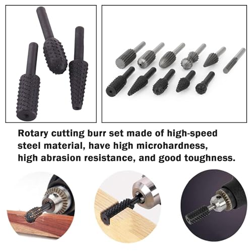 Rotary Drill Bits Set Wood Carving File Rasp Drill Bit（Black＆silver-11pcs - color: Black＆silver-11pcs