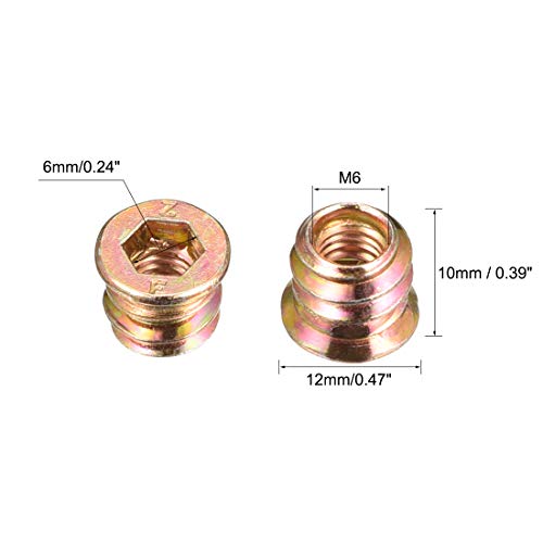 uxcell Wood Furniture M6x10mm Threaded Insert Nuts Interface Hex Socket Drive 20pcs - size: M6x10mm