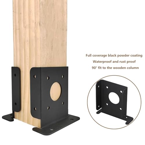 4Pcs Adjustable 4x4 Wood Fence Pergola Post Base Brackets kit Heavy Duty Post Anchor Base Brackets for Deck Railing Mailbox