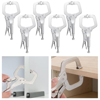 6Pcs C Clamp Locking, 6 Inch Heavy Duty Welding Clamps Pliers Set with Swivel Pads, Vise Grip Clamps for Metalworking, Woodworking, Home Workshop & Professional Repair