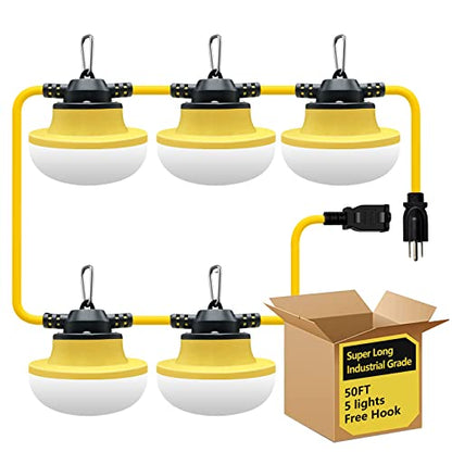 New Upgrade 50FT Construction String Lights LED Industrial Grade 3Prong - size: New 50FT 3 Prong (Yellow)