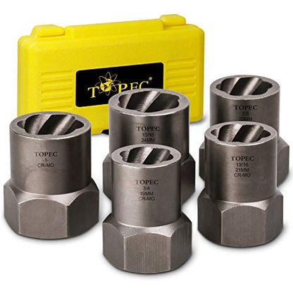 Topec 5-Piece Heavy Duty Bolt Remover Set, 1/2" Drive Impact Extractor Set, Perfect Tool Kit for Removing Stripped, Damaged, Rounded off and Rusted Bolts & Nuts, and Shorter Profile Lug Nuts - size: 5-piece