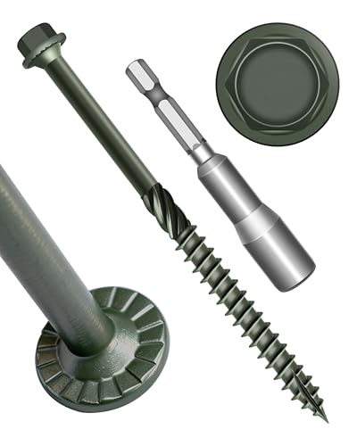 20Pcs #14 x 4 Deck Screws Hex Flanged Head Lag Screw Bolts, Epoxy Coated Rust Resistant Exterior Structural Wood Screws 4 Inch, Hex Socket Included Green Outdoor Decking Screw for Wood Fence - size: 14 x 4"