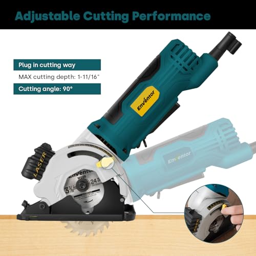 Enventor Mini Circular Saw with 3 Blades, 3-3/8 in, 4.8 A Corded