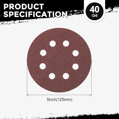 5Pcs Sanding Disc 5Inch 40Grit 8 Hole Sandpapers Red - color: Red, size: 5 Inch(40 Grit)
