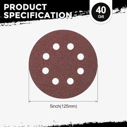 5Pcs Sanding Disc 5Inch 40Grit 8 Hole Sandpapers Red - color: Red, size: 5 Inch(40 Grit)