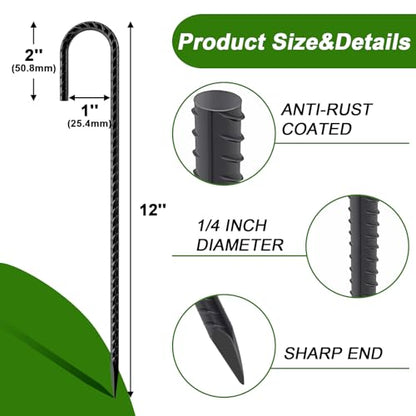 AAGUT Rebar Stakes 12 Inch J Hook, Premium Anti-Rust Tent Stakes for Canopy - color: Black J-12 Inch-Φ1/4", size: 8pcs