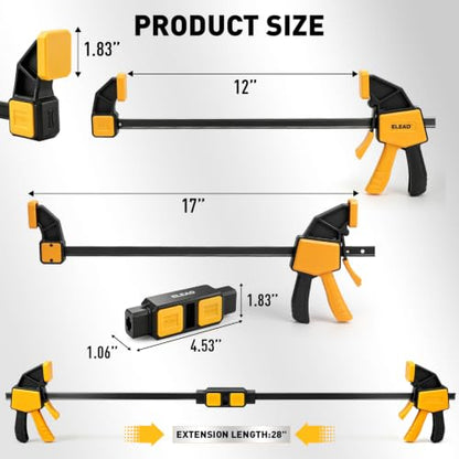 6-Pack 12 Inch Bar Clamps for Woodworking with 2-Piece Clamp Connector, 12" Quick-Release Wood Clamps with 150 LBS Load Limit, Trigger Clamp Set, One-Handed Clamps/Spreader for Woodworking - style: 4-Piece 12" 150lbs with clamp connector