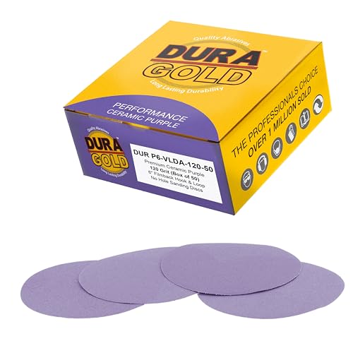 Dura-Gold Premium 120 Grit 6" Purple Film Ceramic Sanding Discs, Box of 50 - style: 120 Grit