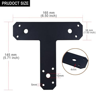 6.5" x 5.7" Post to Beam Bracket, 4Pcs T Post Brackets for Truss Framing, Thickness 4mm T Plate for Repairing Fixing Connecting Mending Plate - Post to Beam Connectors