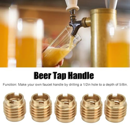 Threaded Inserts, 10 PCS Knife Threaded Insert Brass Dual-Threaded Insert for Wooden Tap Handle Beer Tap Handle Insert Homebrew Hardware Beer Tap Handles for 3/8in-16 Unc External Thread