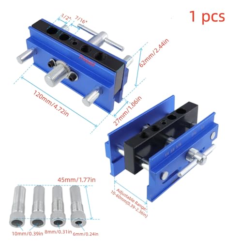 4.72 Inch Self Centering Doweling Jig Kit, Drill Jig for Straight Holes Biscuit Joiner Set With 4 Drill Guide Bushings, Adjustable Width Drilling Guide Power Tool Accessory Jigs(Blue)
