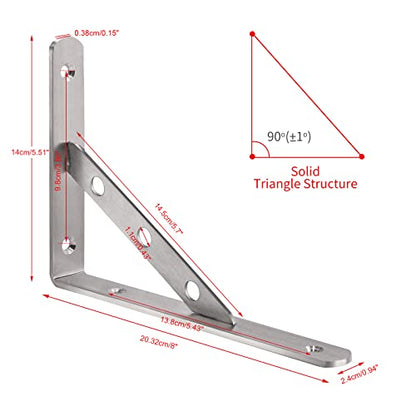 YUMORE 8 Inch Shelf Bracket, Heavy Duty L Bracket, 2 Pack - size: 8"(Soild)