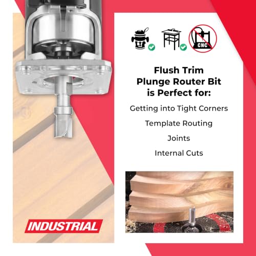 Amana Tool 47228-S Carbide Tipped Flush Trim Plunge Template 1/2 D x 1/2 Inch CH x 1/2 SHK w/Upper Ball Bearing Router Bit - size: 1/2 D x 1/2 Inch CH x 1/2 SHK