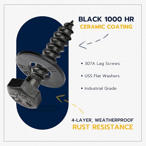5/16 x 1 (50 Pack) Lag Screw Kit, 50 Screws and 50 Washers, Ceramic Black Ruspert Coating for Exterior Use, Meets ASTM A307 and ASME B18.2.1, Industrial/Commerical Grade by Makers Bolt - size: 5/16 x 1