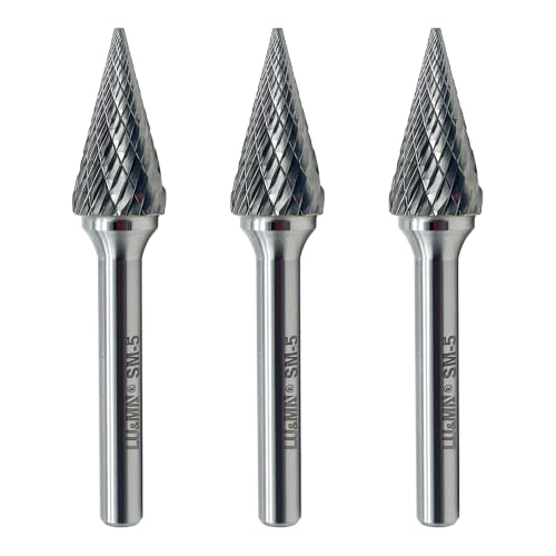 LU&MN SM-5 Tungsten Carbide Burr, Double Cut, 1/2" Head, 1/4" Shank, 3 Pcs - style: SM-5,3PCS