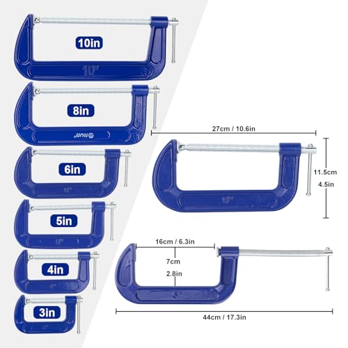 3 Pack 6 Inch Blue C-Clamp, Heavy Duty C Clamps - size: 3 Pack 6 Inch
