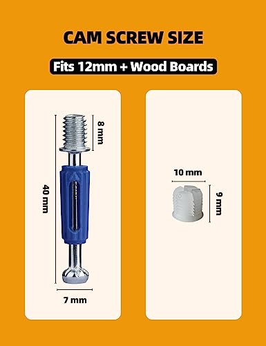 Cam Screws for Furniture 15 PCs Cam Lock Screw, M6 x 40 mm Furniture Fasteners Compitable with IKEA Hardware Parts, Repair Spare Parts Nut & Bolt Assortment Sets (M6x40mmCamScrew) - size: M6x40mm