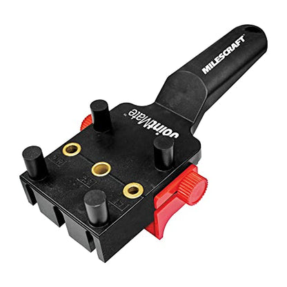 Milescraft 1332 Joint Mate - New, Improved Handheld Dowel Jig for Corner, Edge, and Surface Joints, 3 Metal Bushing Sizes (1/4", 5/16", 3/8") and Self-Centering Pins, Includes Removable Fence