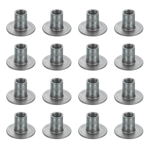 MECCANIXITY 16Pcs M8x17.5x15mm Brad Hole Tee Nut Carbon Steel T-Nut Round Base Plate Nut Furniture Hardware Flange Female Thread Insert Nuts for Wood Furniture - size: M8x17.5x15mm