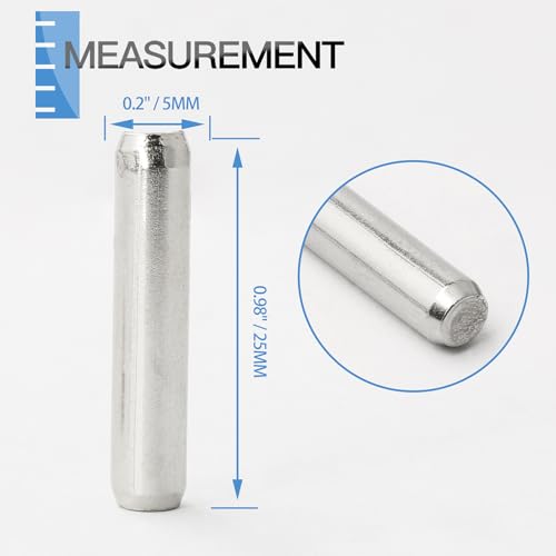 24Pcs Metal Dowel Pins, 5 x 25 mm Shelf Support Pegs, Fasten Elements Polished Nickel Metal Pegs for Bookshelf Shelves Cabinet Closet