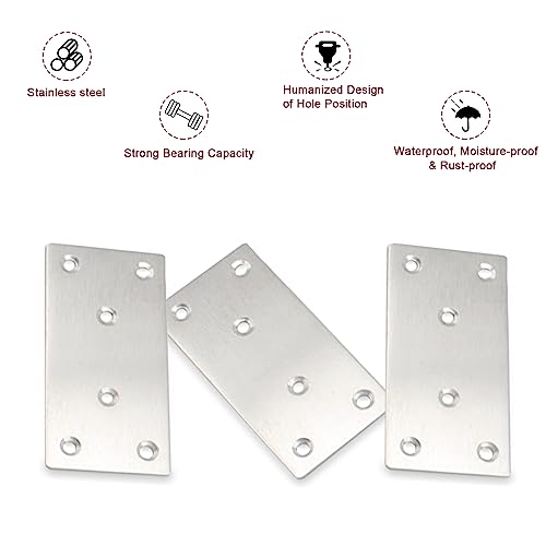 50PCS Flat Metal Brackets, 3.15" 304 Stainless Steel Mending Plates - size: 3.15X1.57X0.08IN