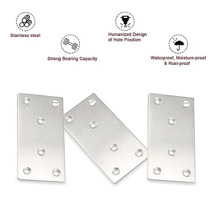 50PCS Flat Metal Brackets, 3.15" 304 Stainless Steel Mending Plates - size: 3.15X1.57X0.08IN