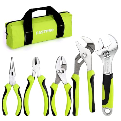 FASTPRO 5-Piece Pliers and Wrench Set with Storage Bag,Green - color: Green