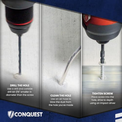 Conquest T-30 Flat Head Concrete Screws with Drill Bit 1/4” x 2-3/4” - size: 1/4" x 2-3/4"