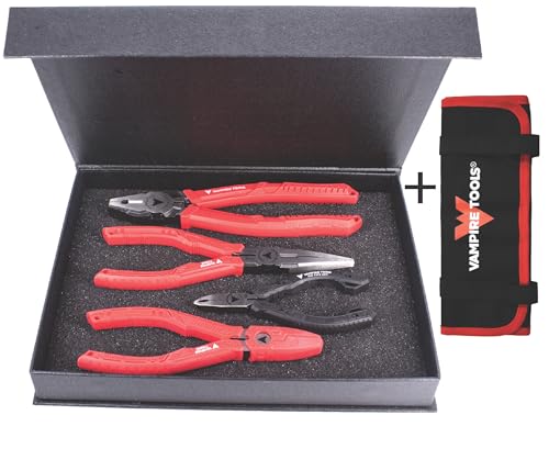 VAMPLIERS 4-PC Screw Extractor Pliers Gift Set. Made in Japan. 8" Linesman, 7.5" Long Nose, 6.25" Multipurpose & 5" ESD Safe Pliers + Tool Pouch. Remove any Stripped/Damaged/Rusted Screws. - style: 4-PC Pliers Gift Set + Tool Pouch