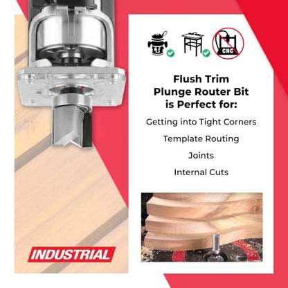 Amana Tool 45550 Carbide Tipped Flush Trim Plunge Template Router Bit 1-1/8 Dia x 1 Inch x 1/2 Shank with Upper Ball Bearing - size: 1-1/8 Dia x 1" 2 Sh