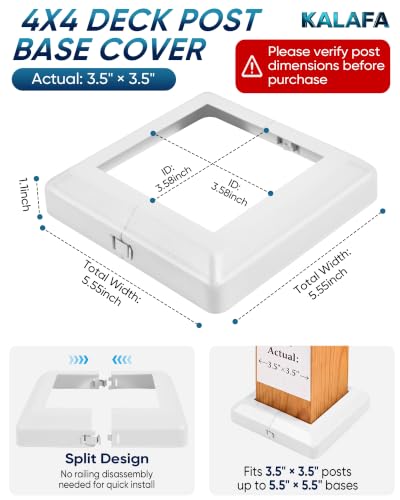 Aluminum 4x4 Post Base Cover - 4 Pack Split Post Skirt Trim (White) - color: white 4-pack 3.5-inch