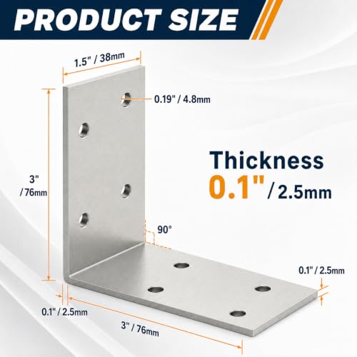 3"x3" Heavy Duty L Brackets, 90 Degree Galvanized Corner Brace, 25 Pcs - size: 3" x 3" x 1.5" (25 Pcs)