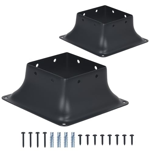 WellMade 4x4 Post Base 2 Pack, Structural Post Anchor Bracket in Heavy Duty Carbon Steel, Black Powder-Coated Finish for Deck Supports, Fencing & Outdoor Projects - size: 2 Pack