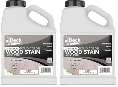#1 Deck Premium Advanced Solid Color Outdoor Wood Stain and Sealer in One – Water Based Sealant for Wood Decks, Fences, & Siding - 1 Gal - Made in USA - Gray (Pack of 2) - color: Gray, size: 1 Gallon (Pack of 2)