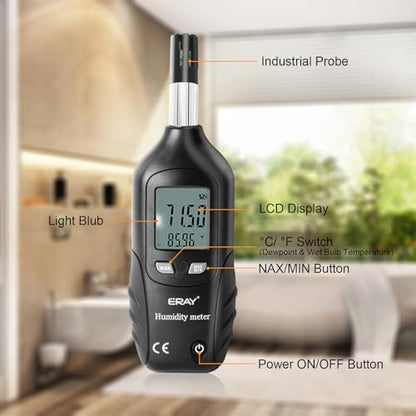 ERAY Digital Psychrometer Thermometer Hygrometer with Backlight - color: Black